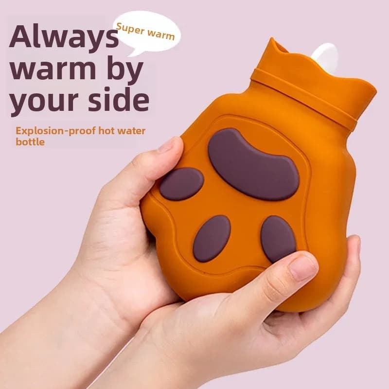 Borsa dell'acqua calda portatile in silicone a forma di zampa d'orso, riscaldabile nel microonde, scaldacoltura, graziosa borsa per acqua calda per l'uso in movimento