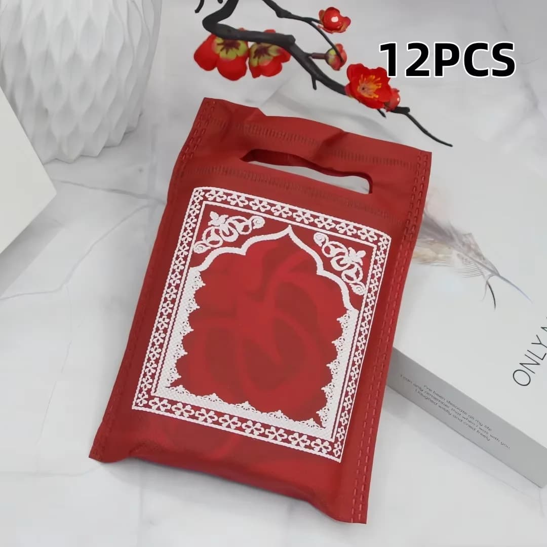 Set di 12 Tappetini da Preghiera Islamici Tascabili, Mini Tappeto Pieghevole da Viaggio, Tappetino Musulmano Portatile per Campeggio all'Aperto, Regalo per Ramadan ed Eid