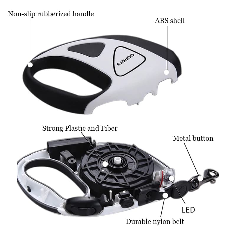 Guinzaglio Retrattile LED per Cani Senza Batteria, per Cani Piccoli e Grandi, Guinzaglio Automatico per Cuccioli e Cani di Taglia Grande, Cintura per Pitbull e Bull Terrier