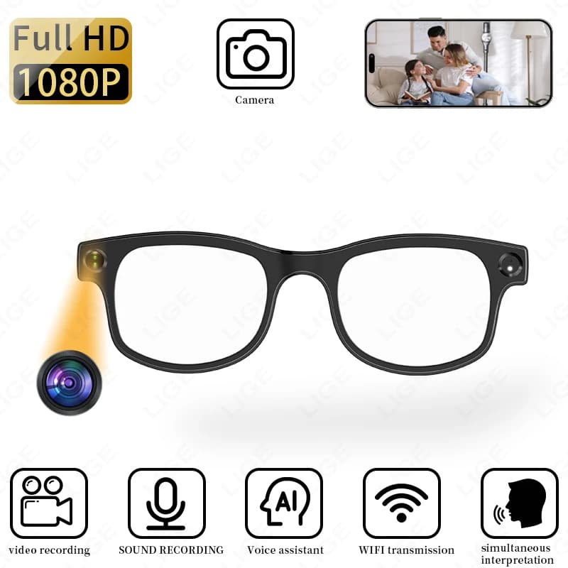 LIGE Smart AI Occhiali 500W Pixel Occhiali per fotocamera Bluetooth Micro fotocamera Fotografia Videoregistratore Chiamata musicale Occhiali da sole 270mAh
