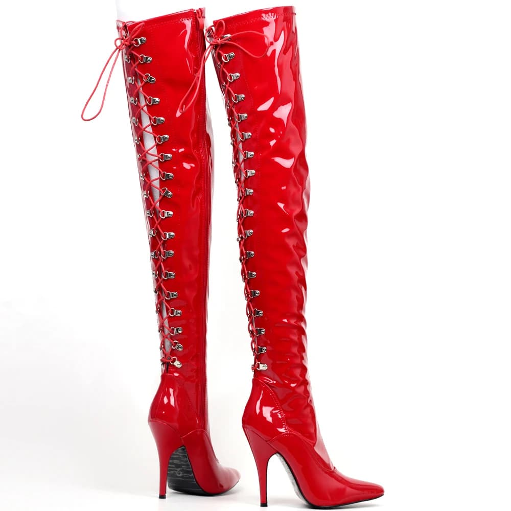 Stivali a spillo in acciaio con tacco alto sopra il ginocchio e tacco alto 12 cm Taglia unisex 36-46
