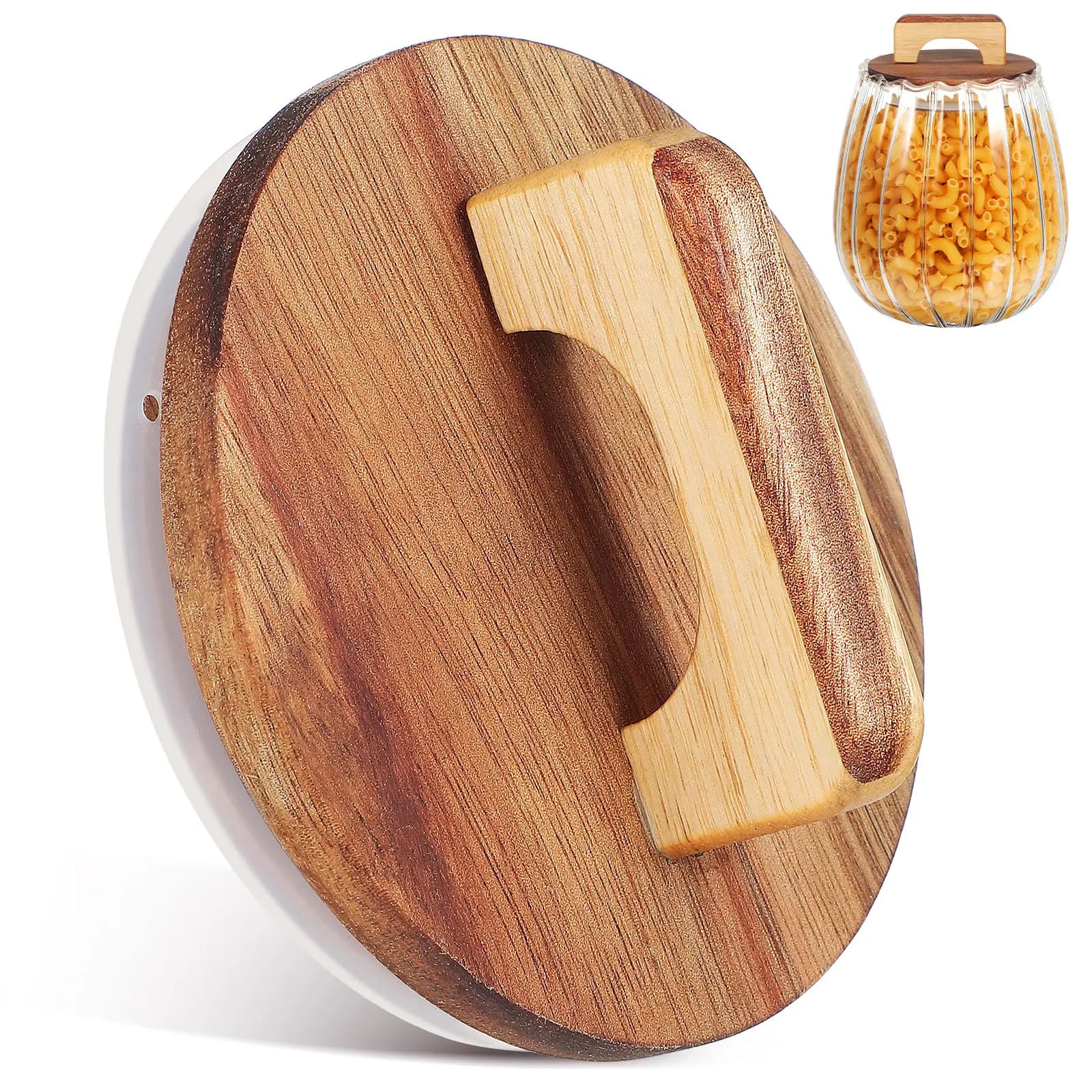 Coperchio in Legno Premium per Barattoli, Diametro Interno 90mm con Guarnizione in Silicone a Chiusura Ermetica, Coperchio Riutilizzabile Multiuso per Barattoli, Contenitori, Salse, Spezie