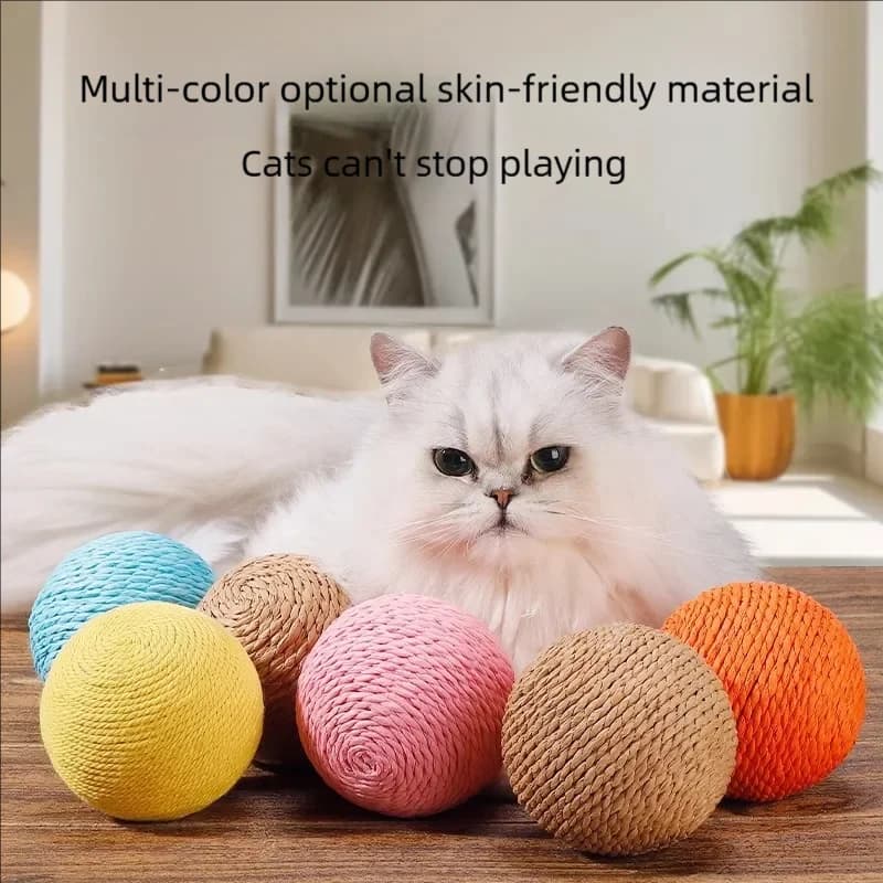 Giocattolo Interattivo per Gatti con Palla in Sisal da 8CM per Pulizia dei Denti dei Gattini, Anti-Morso, con Suono, Accessori per Animali Domestici