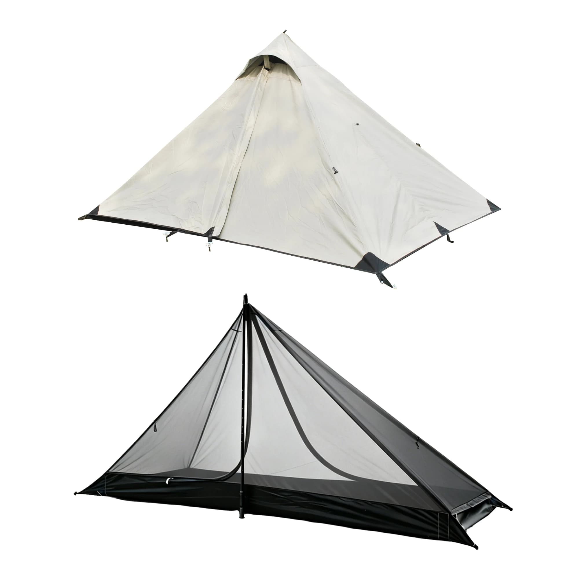 High Quality 2-Person Trekking Pole Tent Ultralight Double Layer Pyramid Rodless Camping Tent