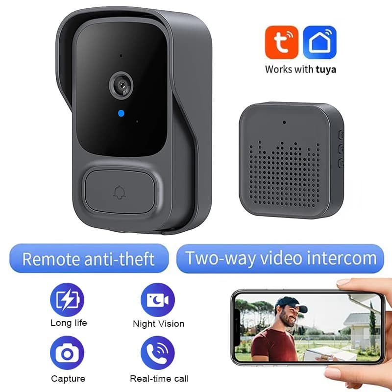 Tuya Smart Wireless Video Campanello di sicurezza Campanello per porta di casa intelligente Monitoraggio remoto Citofono bidirezionale Campanello per visione notturna HD