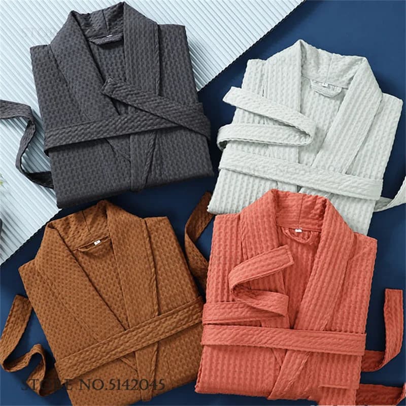 Waffle Coppia Veste Kimono Accappatoio Abito Degli Indumenti Da Notte Primavera Autunno Nuovo Indumenti Da Letto Casa Vestito 100% Cotone Homewear Pigiama