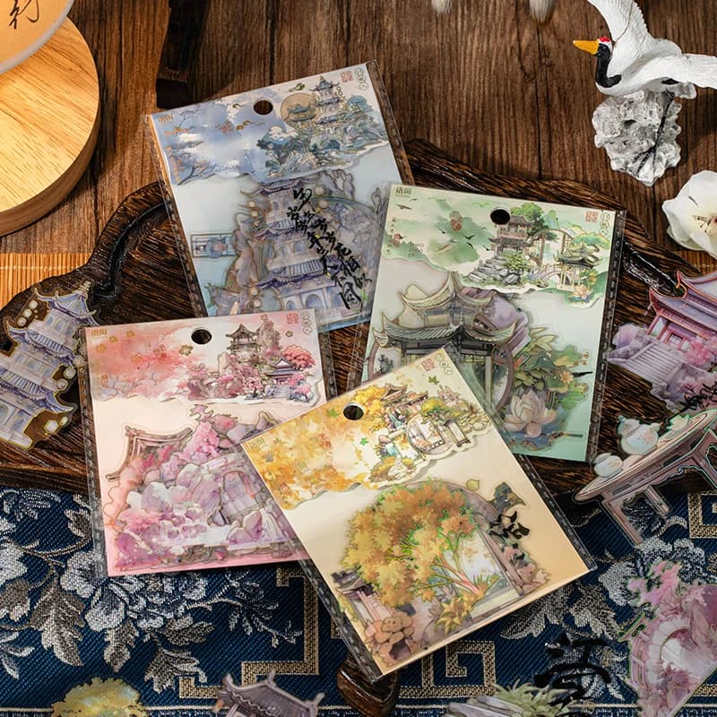 Mr. Paper 4Style 15Pcs/bag painting bridge national style hot stamping PET sticker pack DIY handbook calendar scrapbook photo