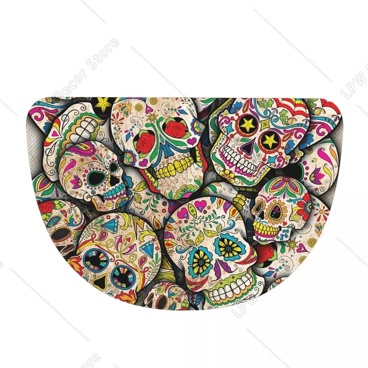 Sugar Skull Collage Soft Flannel Half Round Doormat Non Slip Bathroom Mat Absorbent Floor Carpet for Laundry Room Bathroom