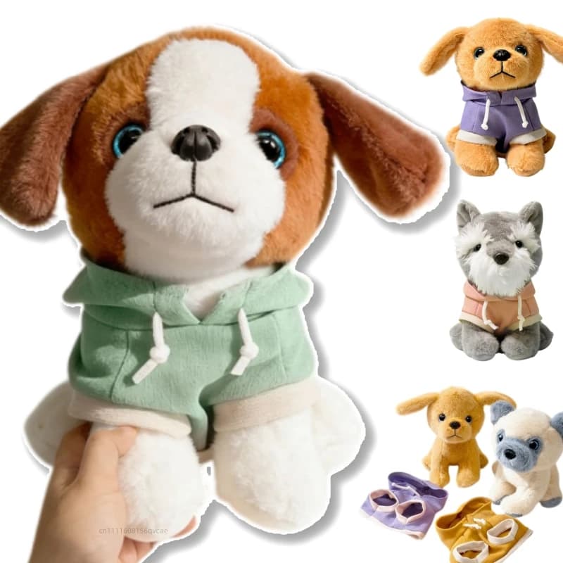18/25cm Fun Dressing Up Dog Plush Toy Simulated Fluffy Dog Plush Doll Beagle Shiba Inu Schnauzer Stuffed Animal Birthday Gift
