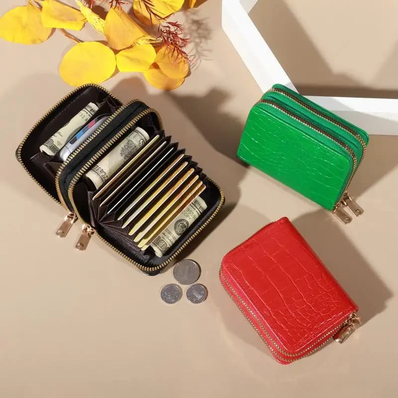 Elegant Women's Multi Card Wallet - Secure Double Zip Clutch | Casual PU Leather Purse with Style Storage Crocodile Card Bag