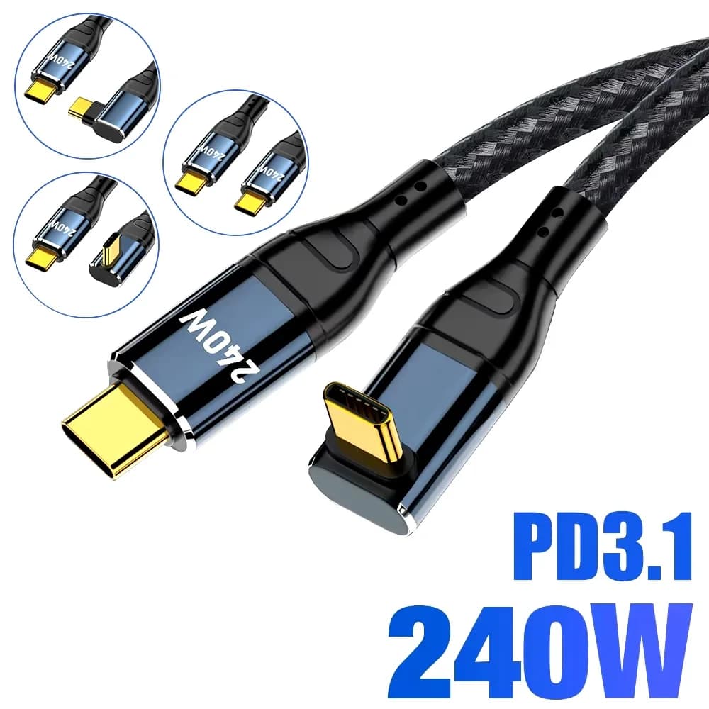 90 Degree Elbow Super Fast Charging PD 3.1 240W USB Type C to C Cable For iPhone 15 Apple iPad Macbook Vivo Samsung Data Charger