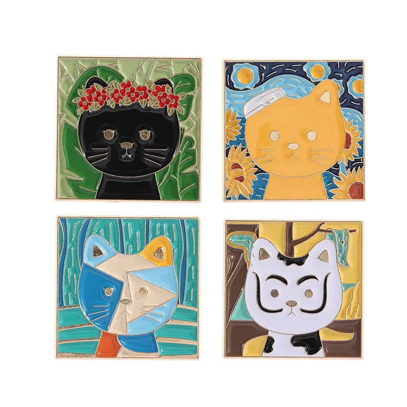 Cute Cat Enamel Pins Creative Oil Painting Art Cat Pin Cartoon Animal Metal Brooch Clothes Lapel Badges Jewelry Gift for Friends