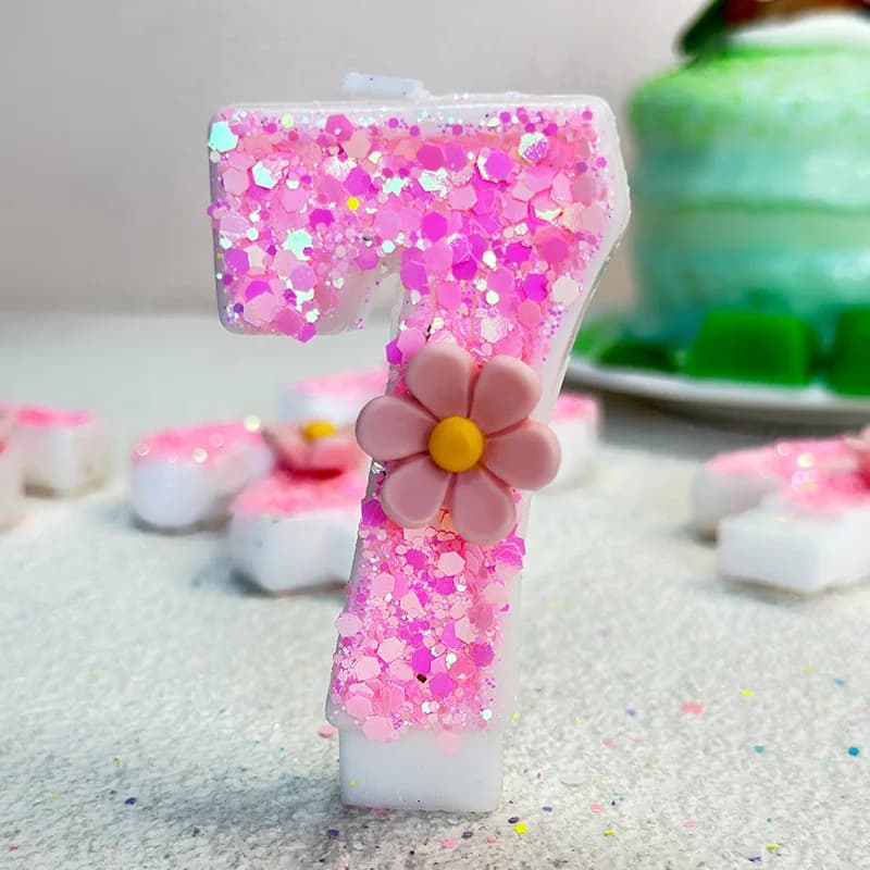 Cherry Blossom Pink Birthday Candles. Pink Flower Sequined Digital Candles, Party Dessert Cake Atmosphere Decoration Plugins