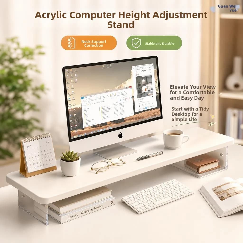 Elevated Desktop Monitor Stand Computer Riser Base Screen Lengthened Desktop Organizer Shelf Desk Support Heightening Bracket