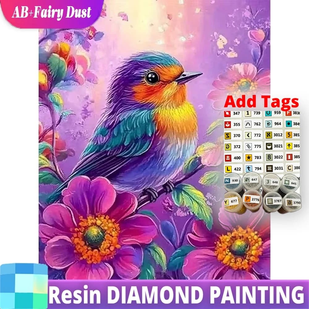 Kit Mosaico Diamantato 5D AB Resina Effetto Polvere di Fata, Ricamo a Punto Croce Uccelli e Animali, Pittura Floreale, Nuovo Arrivo, Decorazione per la Casa