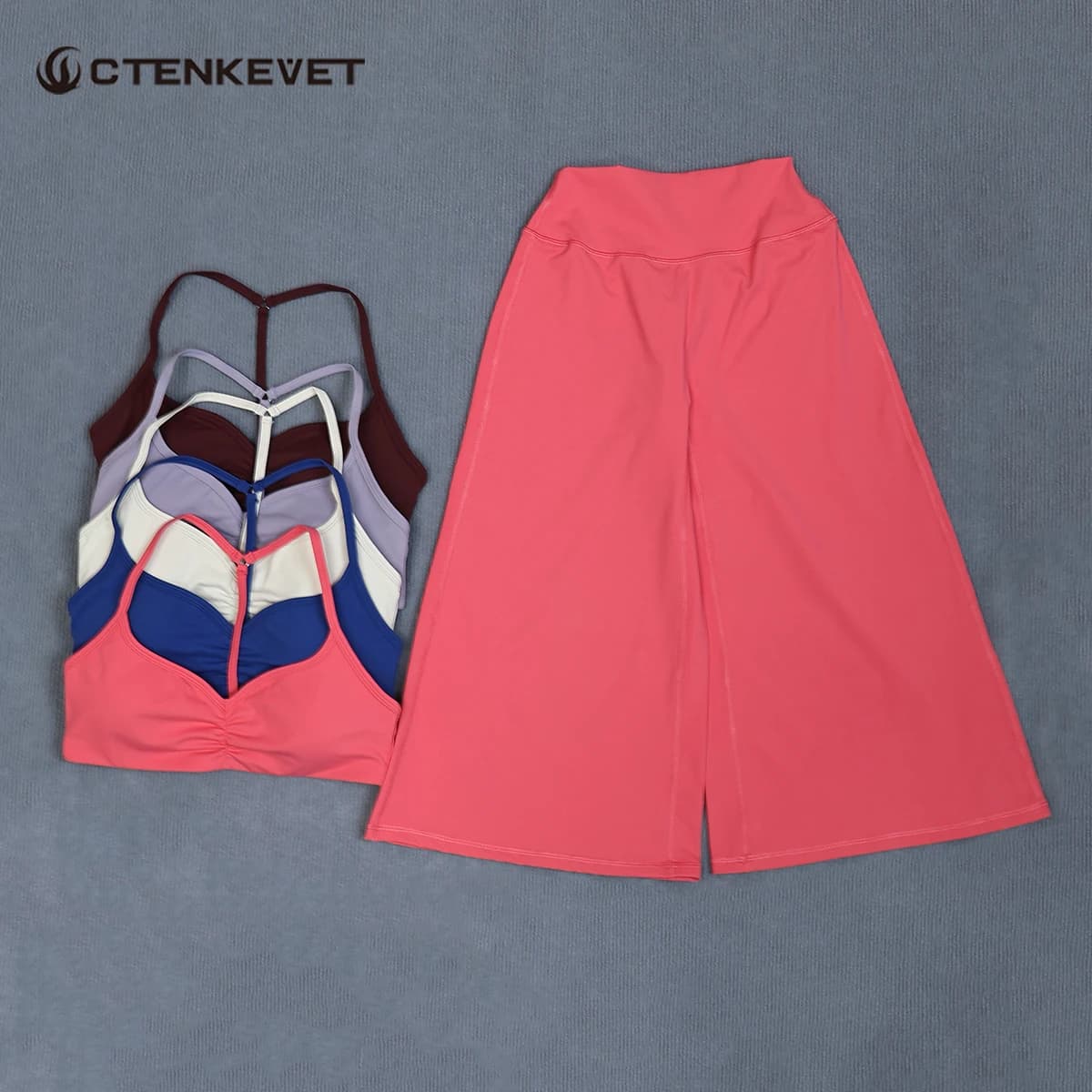 Ctenkevet Women Sports Set 2Pcs Backless Push Up Yoga Bra Pilates Workout Top High Waist Wide Leg Capri Pants Gym Quick Dry Suit
