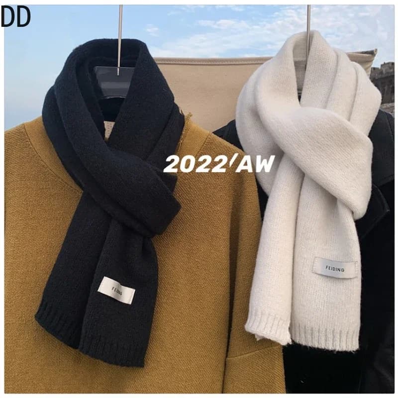 Simple Chic Solid Scarf Soft Autumn Winter Man Wool Maid Couple Korean Fashion Thickness Warm Silencer Thermal Silencer Skills Male
