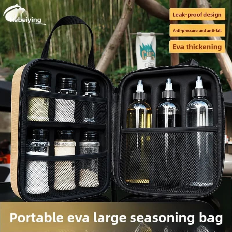 Set di Bottiglie per Spezie da Campeggio e Outdoor, Contenitori in PET con Dispenser e Borsa Portaoggetti per Viaggi e Picnic