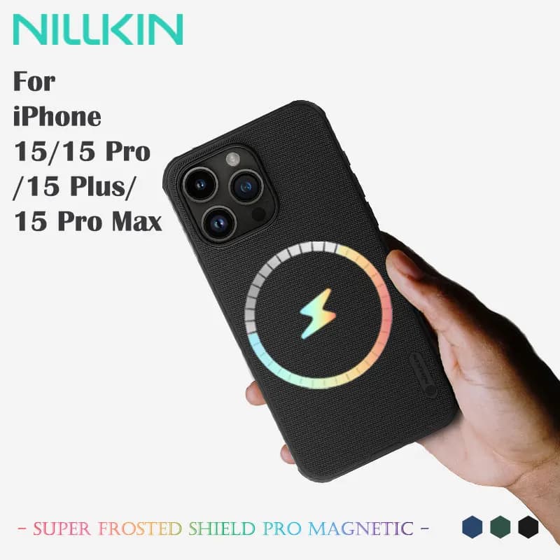 Per iPhone 15/15 Plus/15 Pro Max, custodia magnetica NILLKIN, compatibile con MagSafe, doppio TPU+PC antiurto, rivestimento opaco antiscivolo