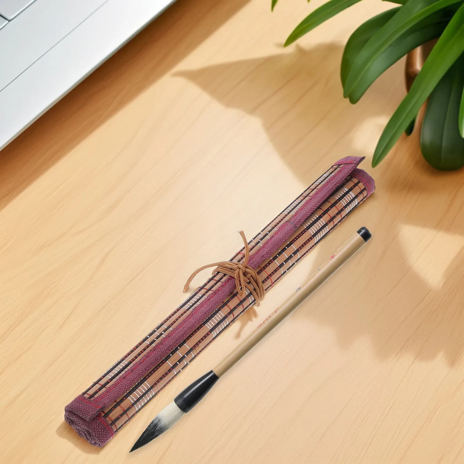 Bamboo Rollup Brush Holder Chinese Canvas Paint Brush Case Portable Waterproof Art Tool Organizer for Watercolor Oil Brushes