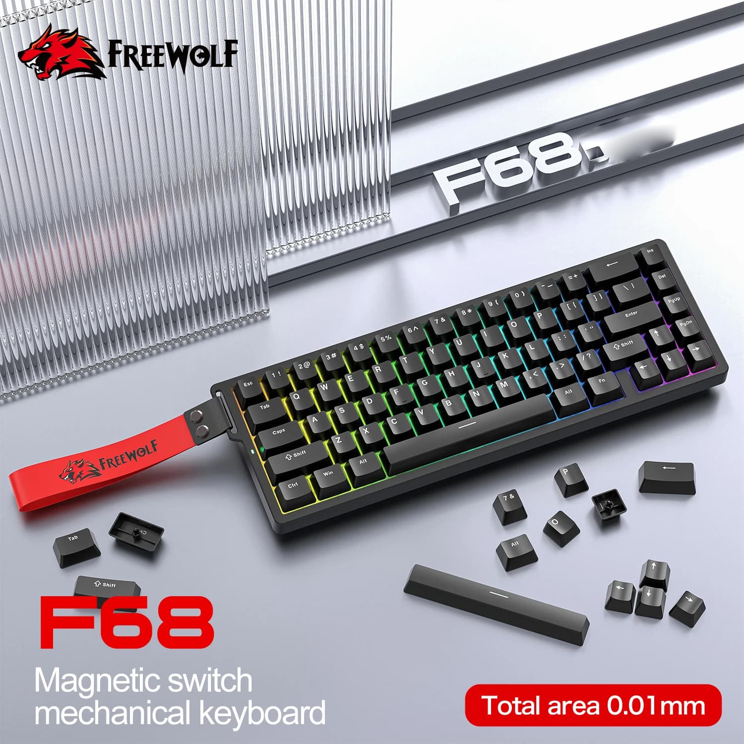 Tastiera Meccanica da Gaming Cablata Magnetica FREEWOLF F68 con Rapid Trigger 0.01mm, 8000Hz SOCD/RS, 0.1ms, Frequenza 128K per Gaming Professionale