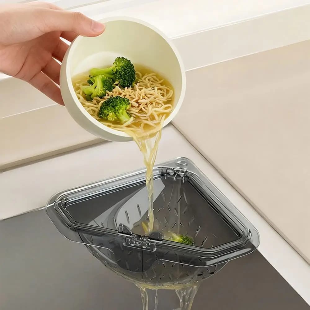 Filtro Separato Anti-perdita per Lavello, Cestello Triangolare per Rifiuti Alimentari, Filtro Magnetico Rimovibile con Coperchio Apribile sul Fondo