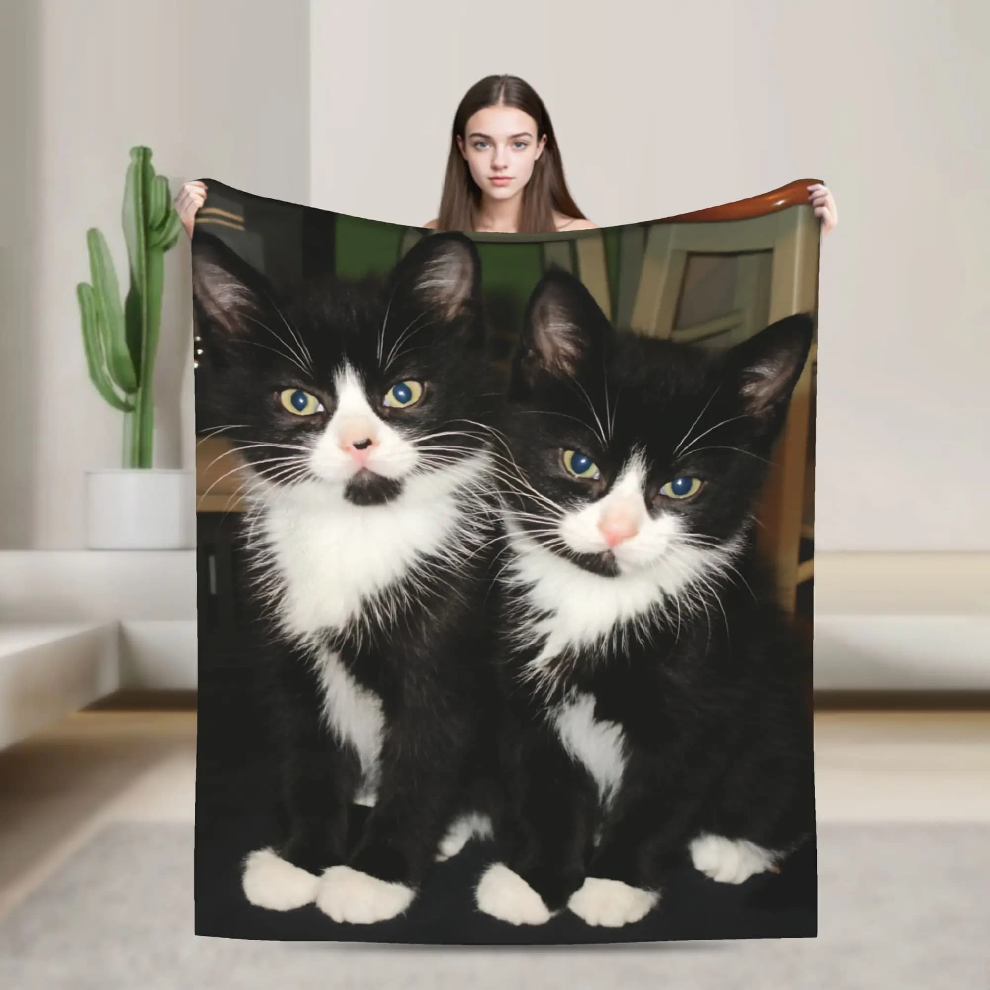 Warm BlanketGirls Boys Airplane Travel Black & White Tuxedo Cat Throw Blanket Flannel Bedspread For Home Decor Sofa Bed Cover