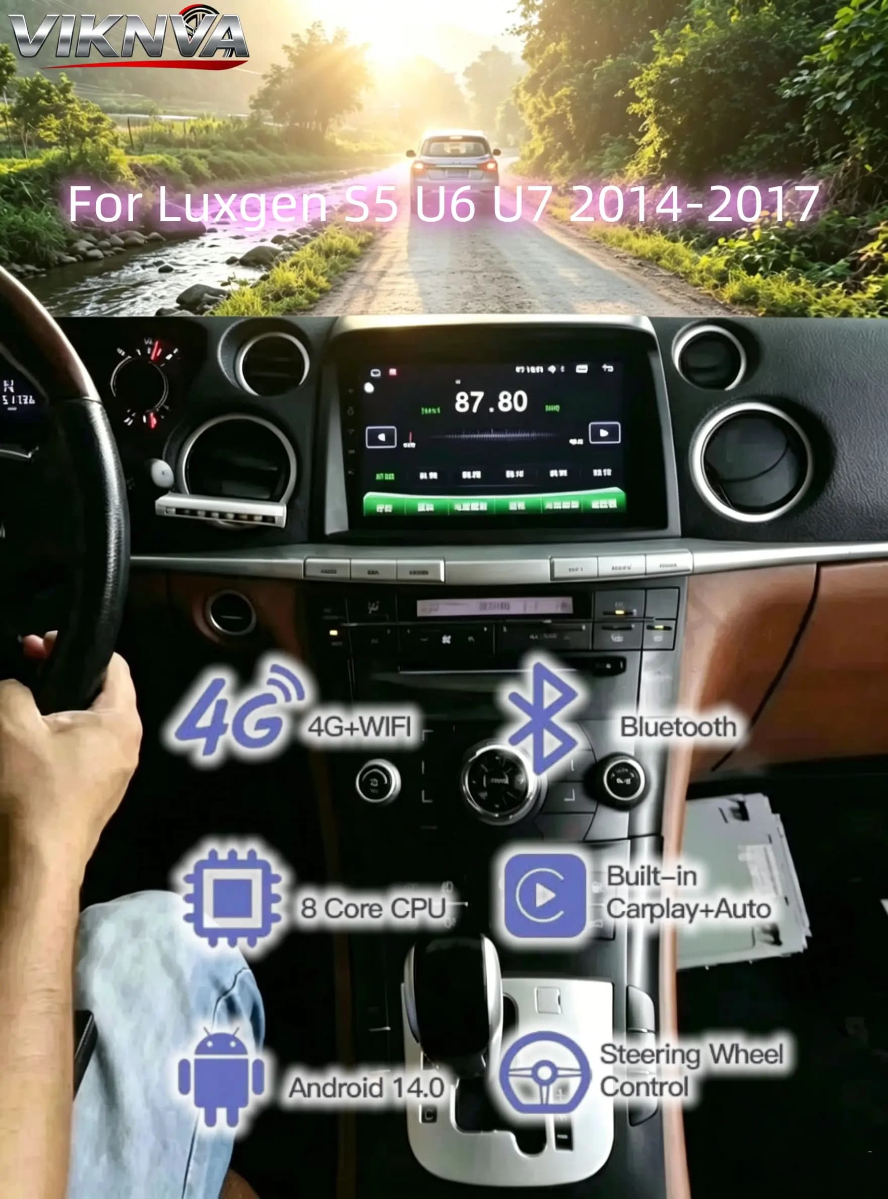 8+256G For Luxgen S5 U6 U7 2014-2017 Android 14 Car Radio Stereo GPS Navigation Auto Multimedia Player Bluetooth Audio Head Unit