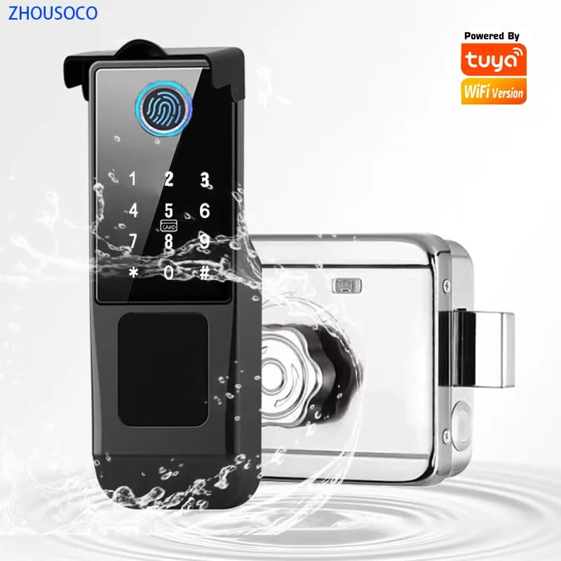 Tuya Wifi Smart Door Lock Impronta digitale biometrica APP Sblocco remoto Scheda Codice di accesso Chiave Serratura elettronica digitale impermeabile esterna