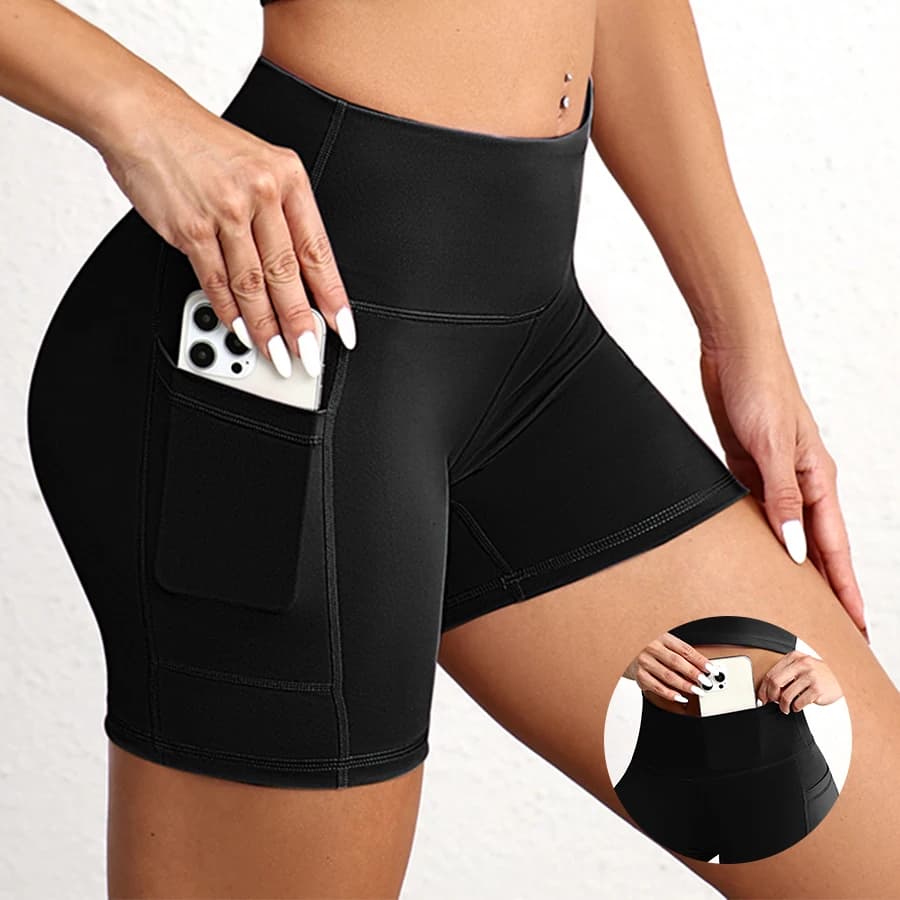 Pantaloncini da Yoga da Donna con Tasche, Elasticizzati e Modellanti, per Allenamento, Corsa, Palestra, Ciclismo e Sport