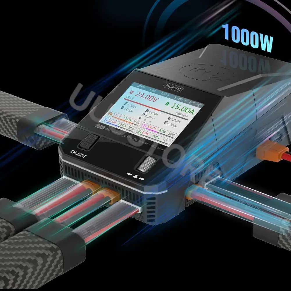 2026unico ToolkitRC Q6AC Caricatore AC 400W / DC 1000W Uscita 4CH Uscita USB integrata da 65W Caricatore wireless da 15W per LiPo NiMH PB Ba