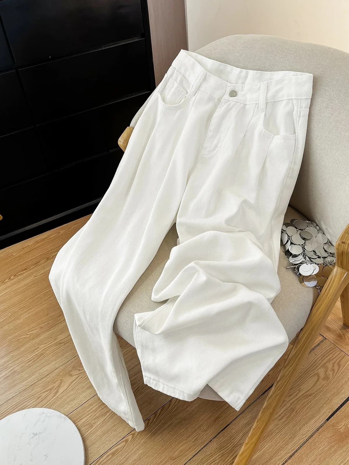 Jeans Bianchi a Gamba Dritta da Uomo Design Sensazionale Pantaloni Casual Versatili e Comodi Nuova Collezione Primavera Estate