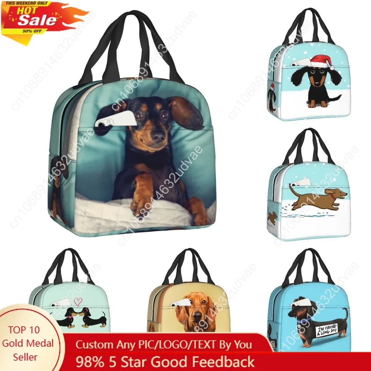 Borsa per il pranzo termica con bassotto Borsa per il pranzo da donna con basso, salsiccia, il cane Wiener, per la conservazione degli alimenti da viaggio in campeggio all'aperto