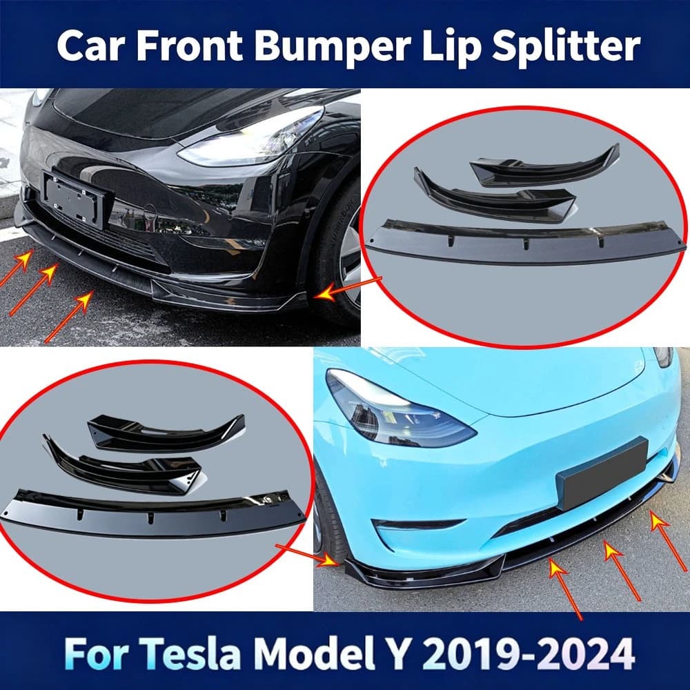 Car Front Bumper Lip Splitter for Tesla Model Y 2019-2024 Lower Shovel Skirt Diffuser Spoiler Board Auto Accessories Tuning
