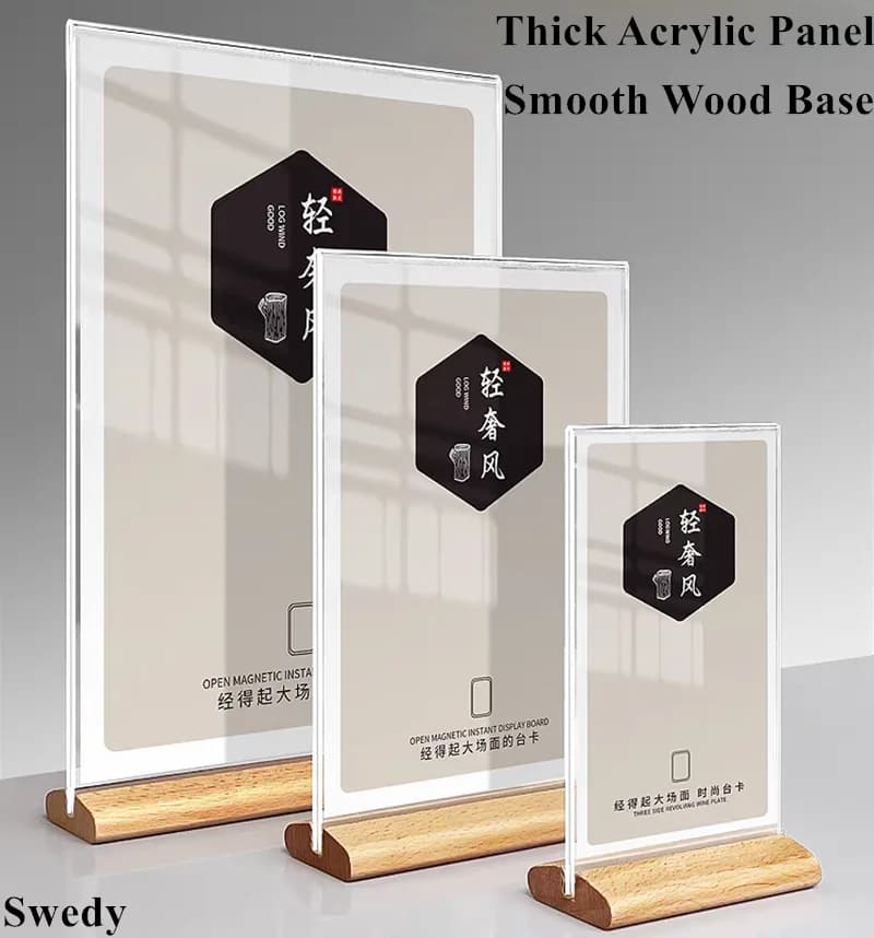 A6 100x150mm T / L Uso Porta etichette prezzo in legno Menu Carta Foto Cornice poster Espositore porta cartello in acrilico