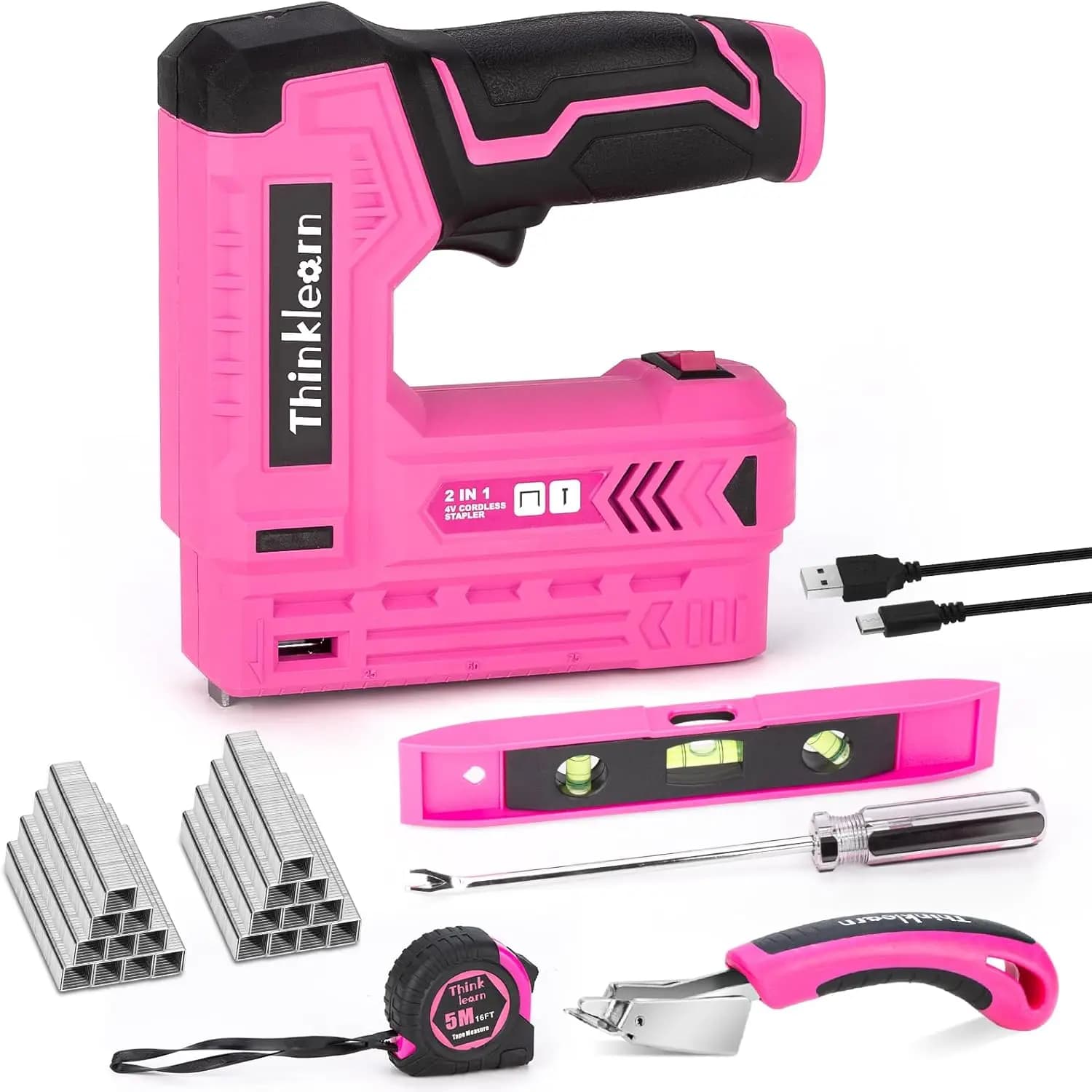 Set di Graffette Senza Fili Rosa con 2500 Graffette, Caricatore USB per Fai-da-Te, Lavorazione del Legno e Artigianato