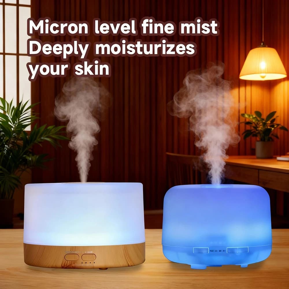 Umidificatore d'Aria a Ultrasuoni Effetto Legno, Diffusore di Aromi per Camera da Letto con Telecomando, Timer, Spegnimento Automatico, Luci Notturne a Sette Colori