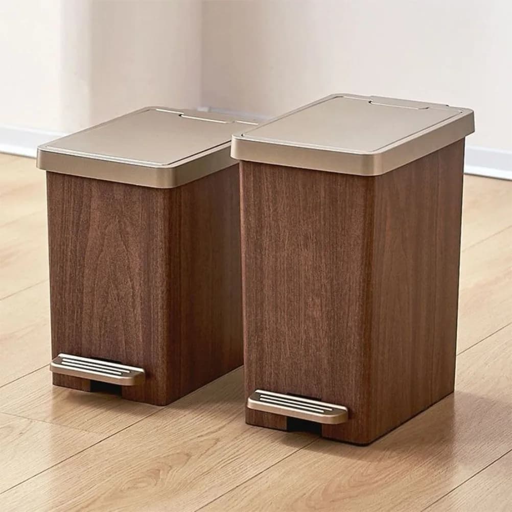 Bidone della spazzatura con venature del legno stoccaggio della spazzatura per uso domestico di fascia alta sigillato con coperchio Design a doppia apertura cestino della spazzatura da cucina e da bagno