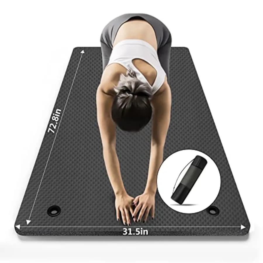Tappetino da yoga extra largo 72,8 x 31,5 x 2/5 pollici, spesso, con cinghia e borsa, tappetino per esercizi antiscivolo nero per donne e uomini, ideale per