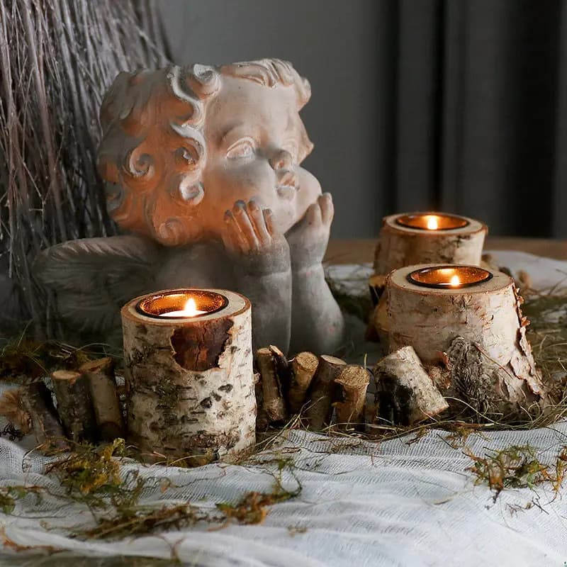 Portacandele in betulla bianca Decorazione da tavolo Ornamenti Candeliere in legno tealight per la decorazione delle vacanze di compleanno della festa nuziale