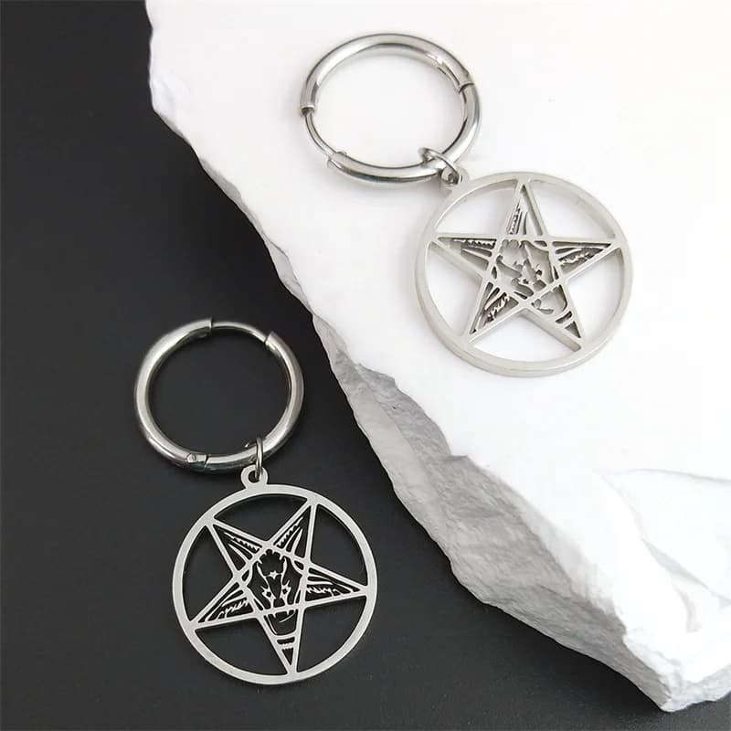 Goth Baphomet Inverted Pentagram Goat Hoop Earrings Stainless Steel Satan Lucifer Devil Earring Jewelry aretes hombre E1712S08