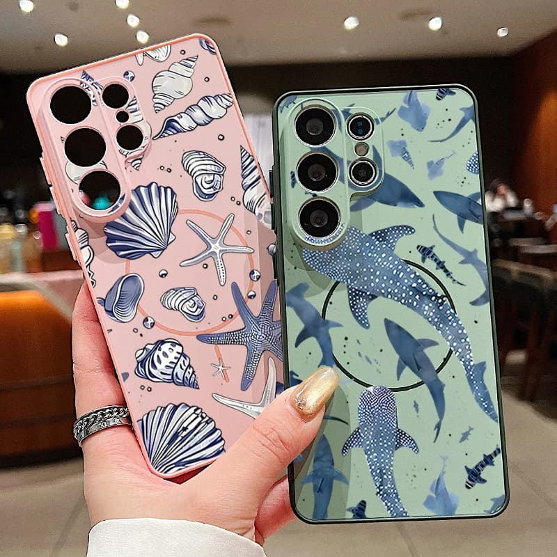 Magnetic Rigida Cover with Balena Motive for Samsung Galaxy S26 S25 Ultra Edge S24 S23 FE A17 A56 A37 A16 A55 A36 A55