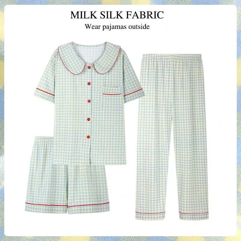 Set of three pieces Women's Pijama Set Cardigan Short Sleeved Senior Sense Homewear Simple Winter Christmas girl pajamas