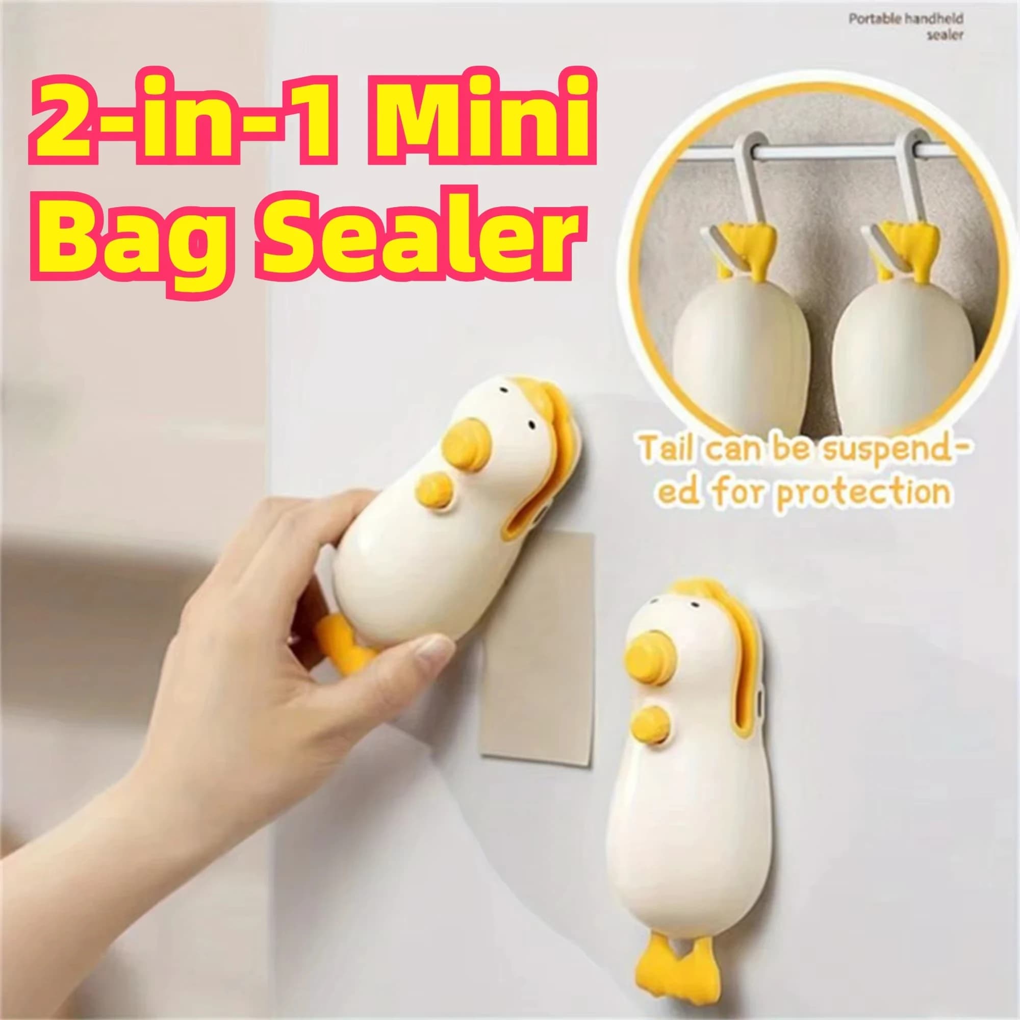 Nuovo Sigillatore Sottovuoto Portatile a Forma di Anatra, Sigillatore Magnetico per Sacchetti, Ricaricabile, Facile da Usare per Mantenere la Freschezza, 2 in 1 Mini Ricaricabile