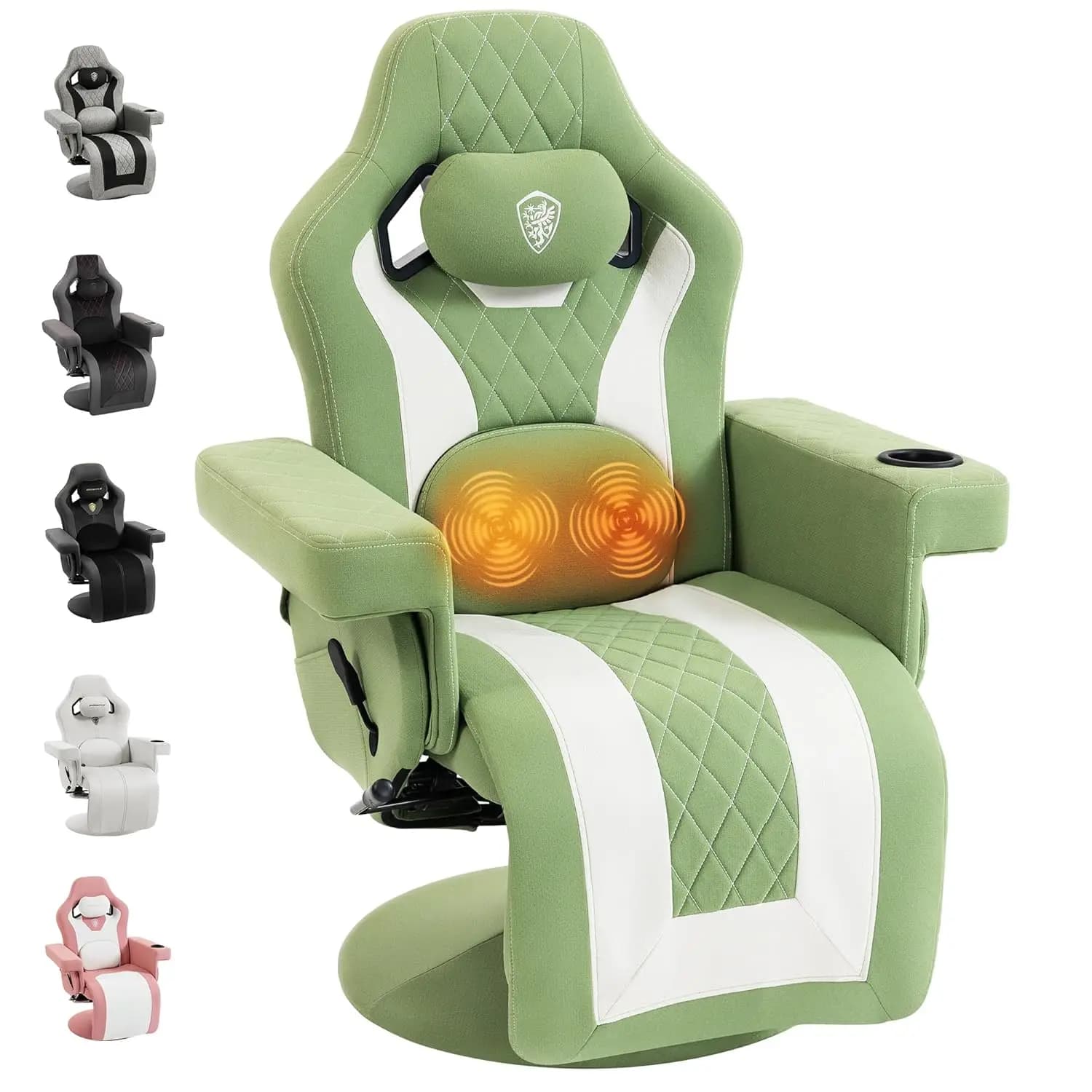 Sedia da Gaming Reclinabile Stile Racing con Massaggio, Supporto Lombare, Poggiapiedi, Portabicchieri, Tasca Laterale, Schienale Alto, Personalizzabile