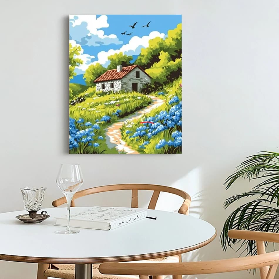 SDOYUNO Pittura con i numeri per adulti, kit di pittura fai da te con immagine di una nuova casa, acquerello e olio, con cornice, decorazione per camera da letto