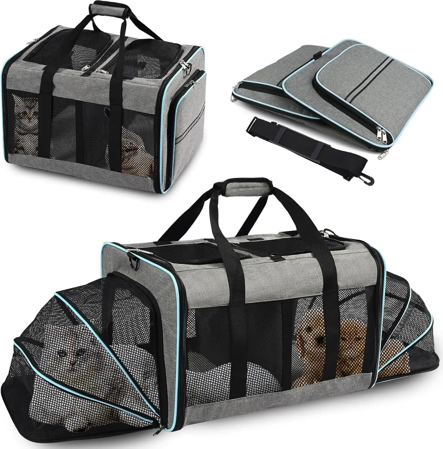 Trasportino Espandibile 2-in-1 per Gatti e Cani, Design Traspirante, Ideale per Viaggi e Campeggio