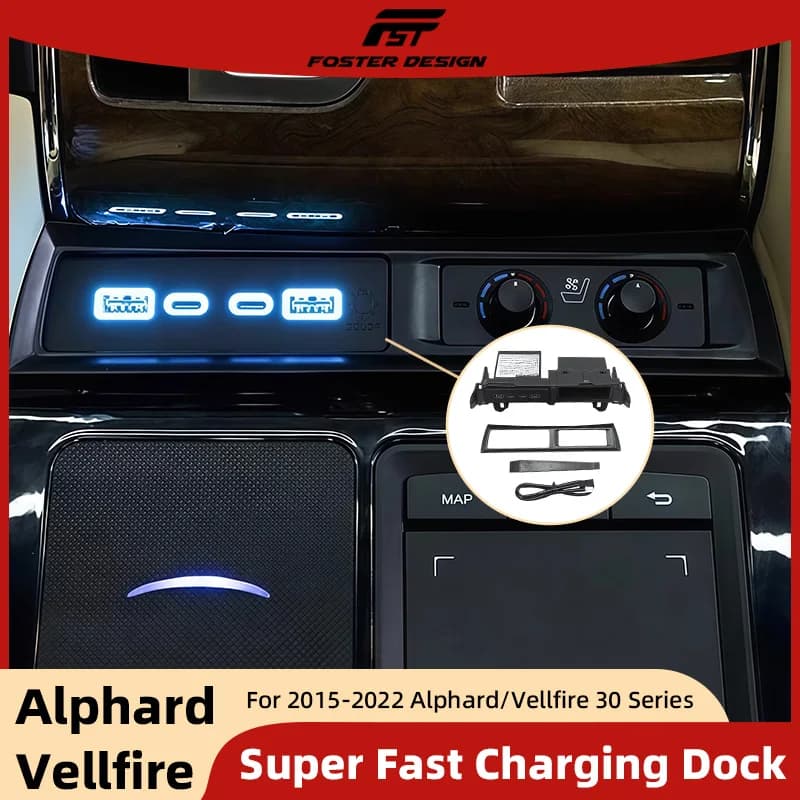 Auto Dock di Ricarica Veloce Per 15-22 Alphard Vellfire 30 Serie Auto Docking Station Hub Ricarica Del Telefono Accessori di Aggiornamento