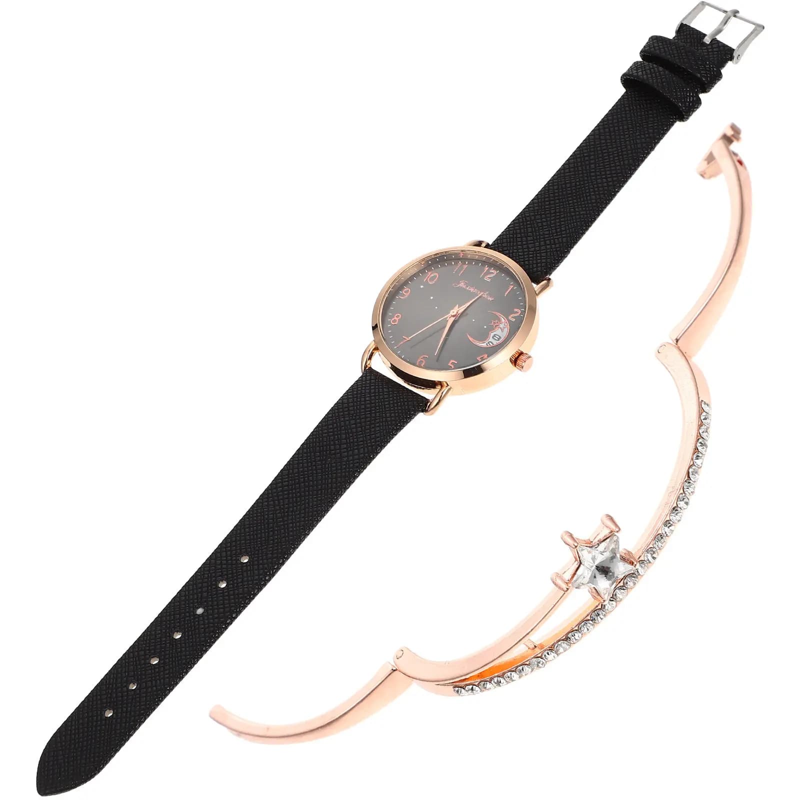 1 set of elegant watches and bracelets with stars and moon, fashionable casual wristwatch, versatile, exquisite workmanship, for woman