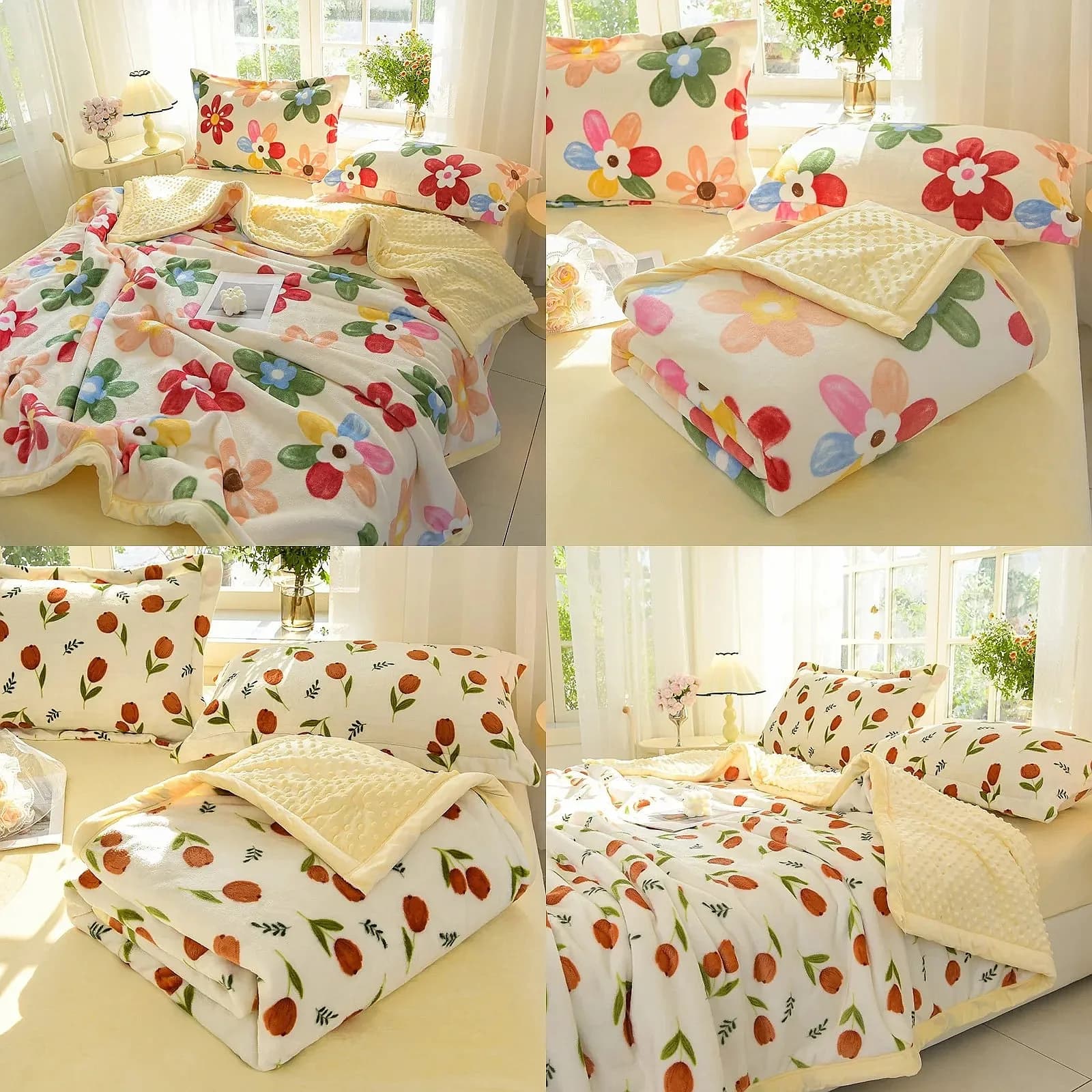 Three-Layer Milk Fleece Blanket, Warm Cozy Plush Blanket for Sofa Bed Office Nap, Single Double Size